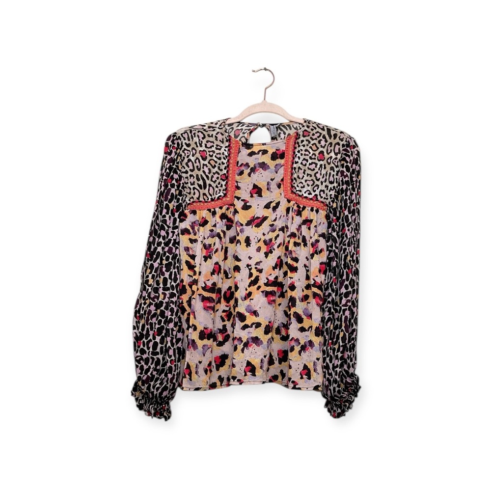 Women’s Anthropologie Bl-nk‎ London Joelle Mix Leopard Print Peasant Top, size S
